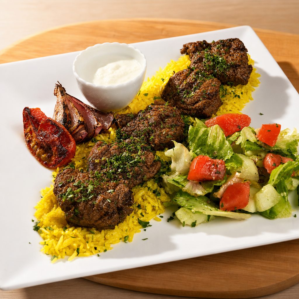 Beef Kabob Platter.